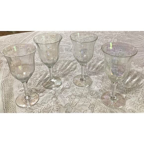 Vintage Fostoria Iridescent Rainbow Sheen Luster Wine Glasses Set Of 4 - Picture 5 of 9